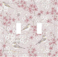 Pink Sakura Cherry Blossom Vintage Bird Floral Flower Decorative Switch Plates 2 Gang Double Toggle Outlet Light Switch Cover Wall Plate Electrical Faceplate for Bedroom Living Room Decor