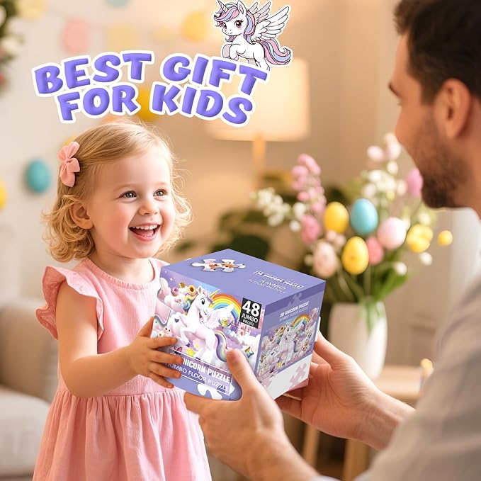 Jumbo Floor Puzzle for Kids,48 Piece Unicorn Large Jigsaw Puzzles,Cute Puzzle for Toddler Ages 3-5,Fun Educational Toy Easter Gift for Boys & Girls Ages 4-8