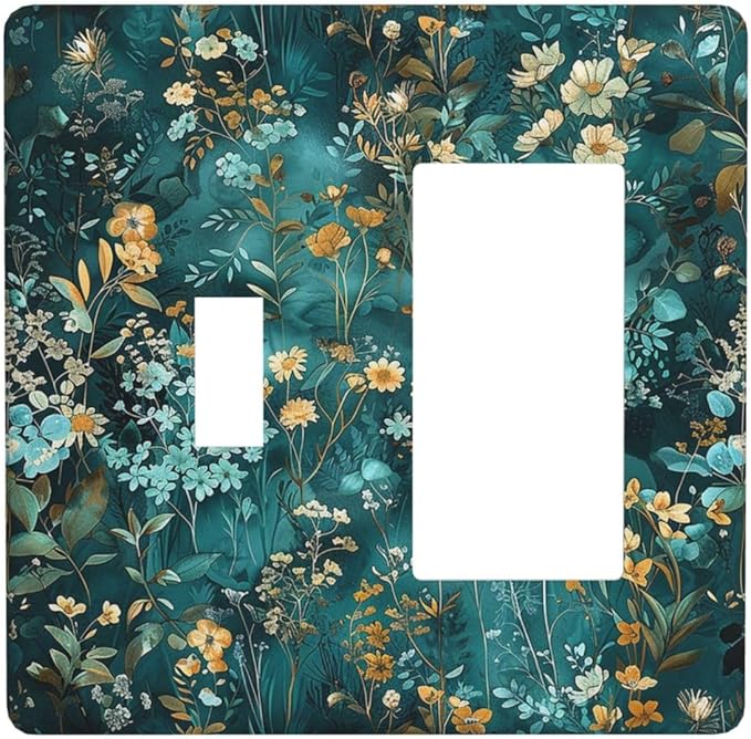Outlet Covers Green Leaf Floral Boho Golden Flower Plant 1 Toggle 1 Rocker Combination Decorative Wall Plate Electrical Switch Plates Light Switch Cover Plate For Bed Room Cabin Decor