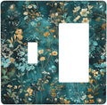 Outlet Covers Green Leaf Floral Boho Golden Flower Plant 1 Toggle 1 Rocker Combination Decorative Wall Plate Electrical Switch Plates Light Switch Cover Plate For Bed Room Cabin Decor