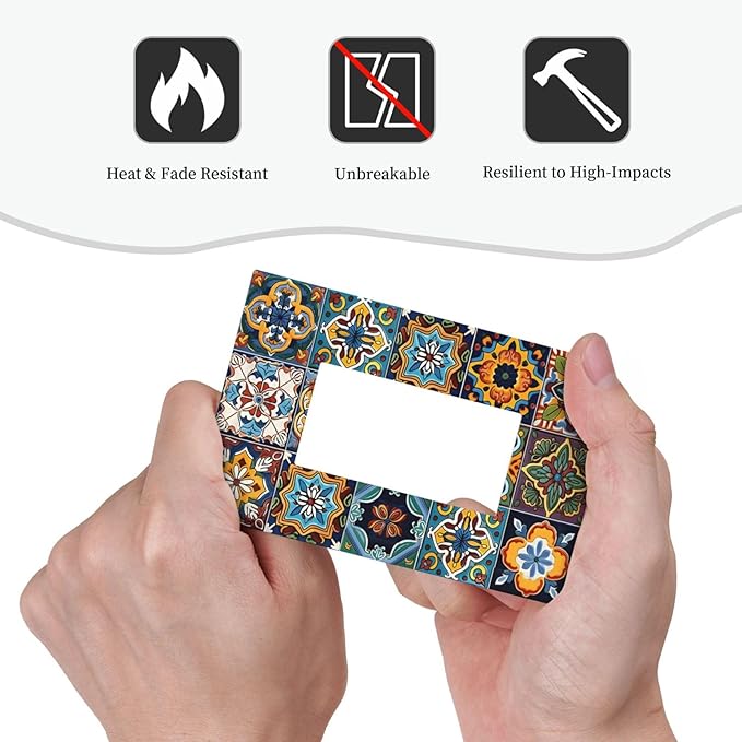 Mexican Talavera Tiles Floral Decorative Outlet Covers 1 Gang Single Rocker Light Switch Cover Plate Wall Plates GFCI Faceplate for Bathroom Kitchen Decor