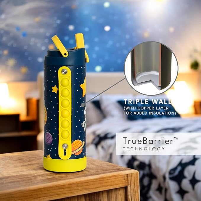 Elemental Iconic Kids Water Bottle for School - 100% Leak-Proof Insulated Water Bottles with Straw Lid & Pop-It Handle for Boys & Girls - Triple-Wall Insulated & BPA-Free, 14oz – Little Astronaut