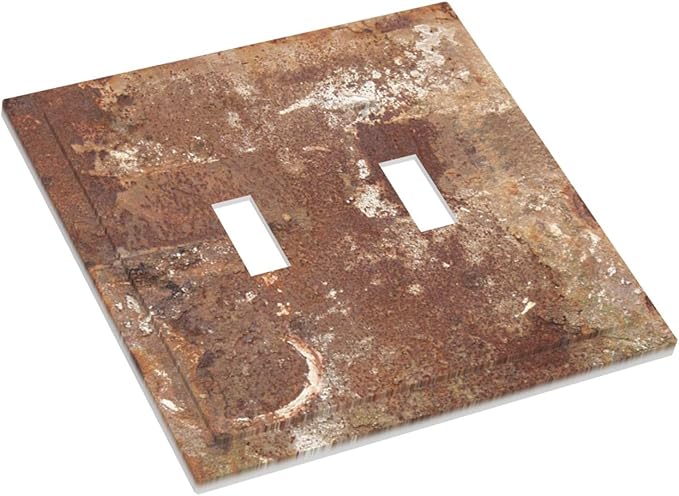 Decorative Switch Plates Shabby Old Aged Rusty Antique Brass Metal 2 Gang Double Toggle Outlet Light Switch Cover Wall Plate Electrical Faceplate For Farmhouse Cabin Decor