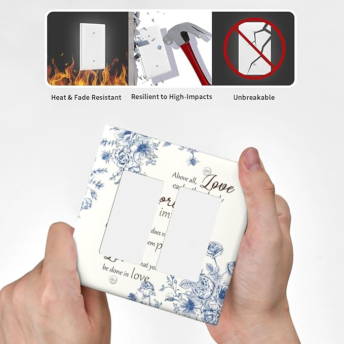 Decorative Outlet Covers Inspirational Quotes Blue Flower Floral 2 Gang Light Switch Cover Plate Double Rocker Wall Plates for Electrical Outlets Switch Plate Covers for Bedroom Home Decor
