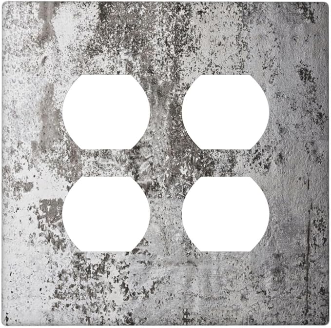 Light Switch Cover Plate Gray White Speckled Weathered Concrete Wall 2 Gang Socket Covers Double Duplex Wallplates Switch Plates and Outlet Covers for Bedroom Home Decor