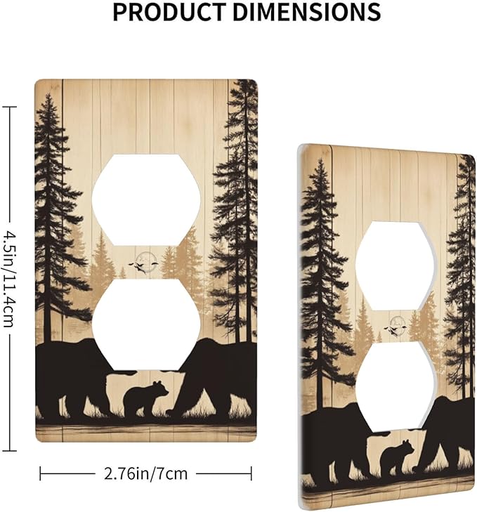 Cabin Bear Woodland 1-Gang Duplex Wall Plate, Rustic Brown Bear Outlet Cover for Cabin, Lodge, Farmhouse & Bedroom