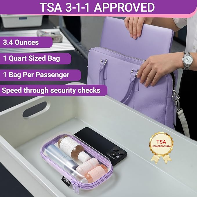 YQBRAO 3-Pack Clear Hard Shell Zipper Case - Purple Edition, 1.2mm Heavy-Duty Crush-Proof Travel Makeup Bag, TSA Approved Clear Zipper Pouches, Rigid Diaper Bag Organizer for Tech & Daily Essentials