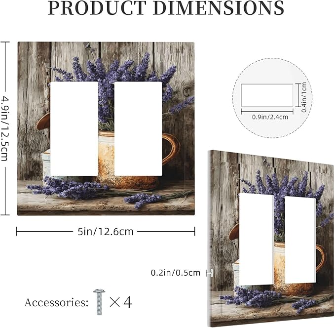 Rustic Flowers Lavender Purple Floral Oil Painting Decorative Outlet Covers 2 Gang Double GFCI Rocker Electrical Wall Panels Light Switch Cover Plate for Farmhouse Bedroom Decor