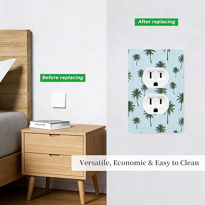 Tropical Palm Tree Pattern Duplex Wall Plate - 1-Gang Standard US Size Coastal Breeze Outlet Covers for Beach House Decor