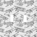 Vintage Biplane Double Toggle Switch Cover - 2-Gang Standard US Size Aviation Blueprint Grid Light Switch Covers, Retro Pilot Dream for Boys Room