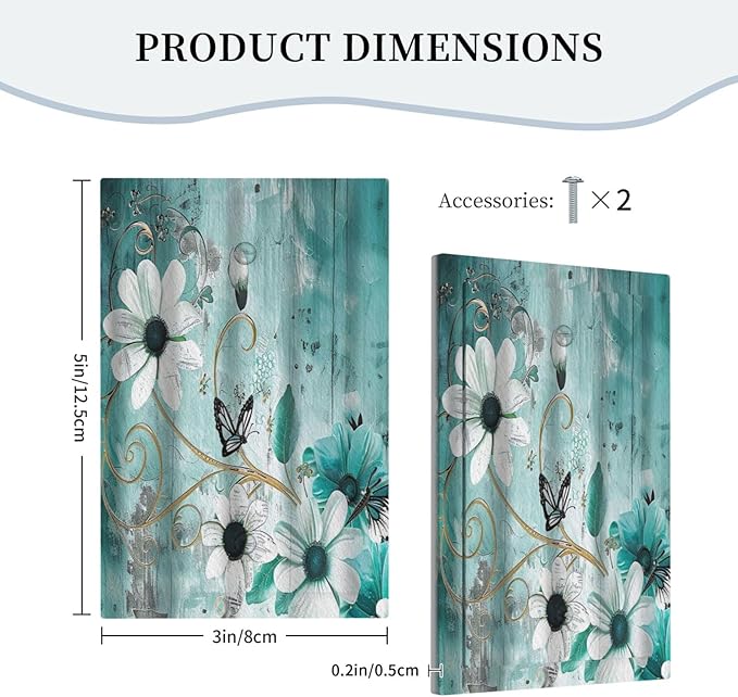 Decorative Switch Plate Covers Turquoise Flowers and Butterflies Rustic Teal White Floral 1 Gang No Device Light Switch Cover Plate Blank Wall Plate Cover Switchplate Electrical Faceplate