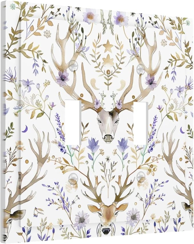 Decorative Switch Plates Gothic Retro Floral Damask Elk Wild Flower 2 Gang Double Toggle Outlet Light Switch Cover Wall Plate Electrical Faceplate For Bed Room Living Room Decor