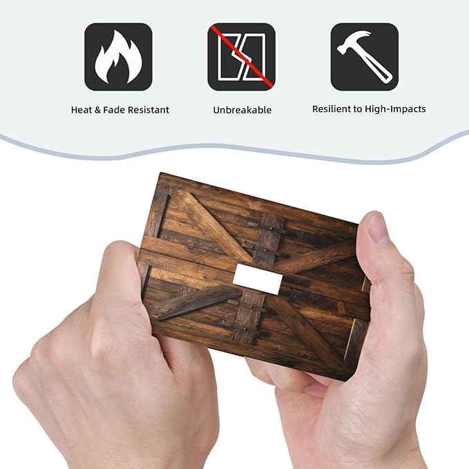 Decorative Light Switch Cover Plate Retro Brown Wood Barndoor 1 Gang Single Toggle Wall Plates for Electrical Outlet Covers Switch Plate Covers Faceplate for Farmhouse Home Decor