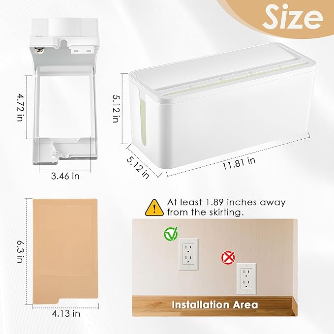 Power Strip Cover Baby Proof & Outlet Cover Box. Cable Management Box with Lock, Baby Proof Power Strip with Holes for Wire Storage and Organization, Outlet Protector
