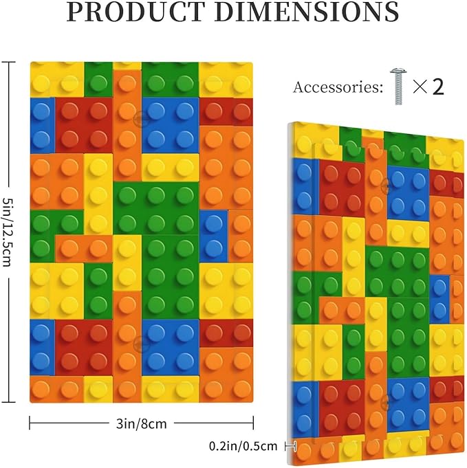 Building Blocks Theme Colored Bricks Print Light Switch Cover Plate 1 Gang No Device Blank Electrical Wall Plates Faceplate Decorative Switch Plate Covers for Room Office Home Decor