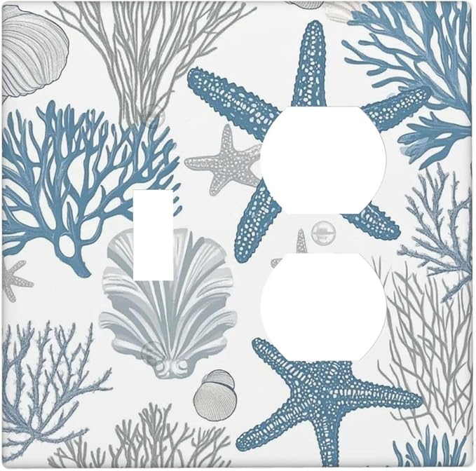 Blue Starfish Nautical Beach Conch Coastal Coral Shell Wallplates 1 Toggle 1 Duplex Switch Plate Electrical Gfci Faceplate Decorative Light Switch Covers For Kids Room Bathroom Decor
