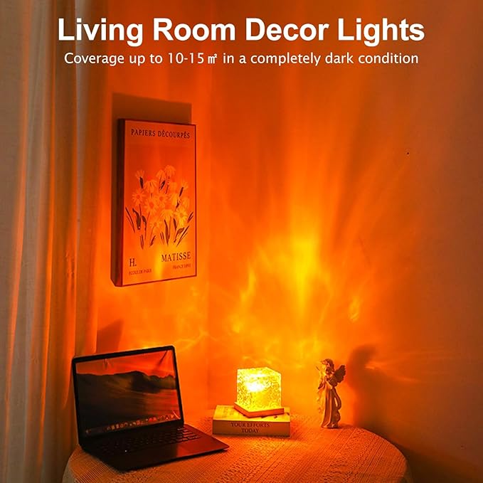YXQUA Northern Lights Ocean Wave Projector Light, Galaxy Light Projector, 16 Colors Gradual Rotating Flame Water Ripple Ambient Night Light Non-Wood for Bedroom, Room Decor, Kids Room (Plug-in)