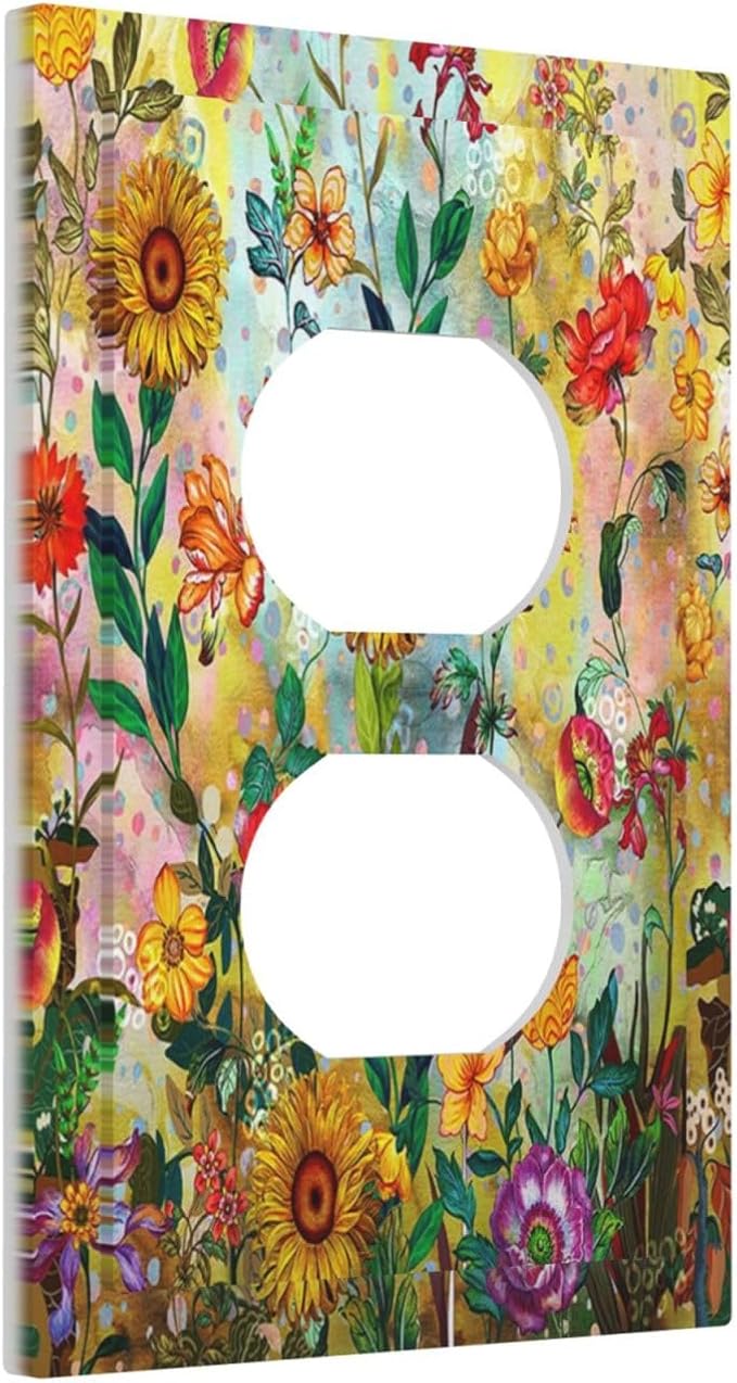 Fall Colorful Sunflower Floral 1 Gang Wall Plate Single Duplex Outlet Cover Receptacle Decorative Light Switch Cover Plate Electrical Faceplate Socket for Bedroom Bathroom Kitchen Decor