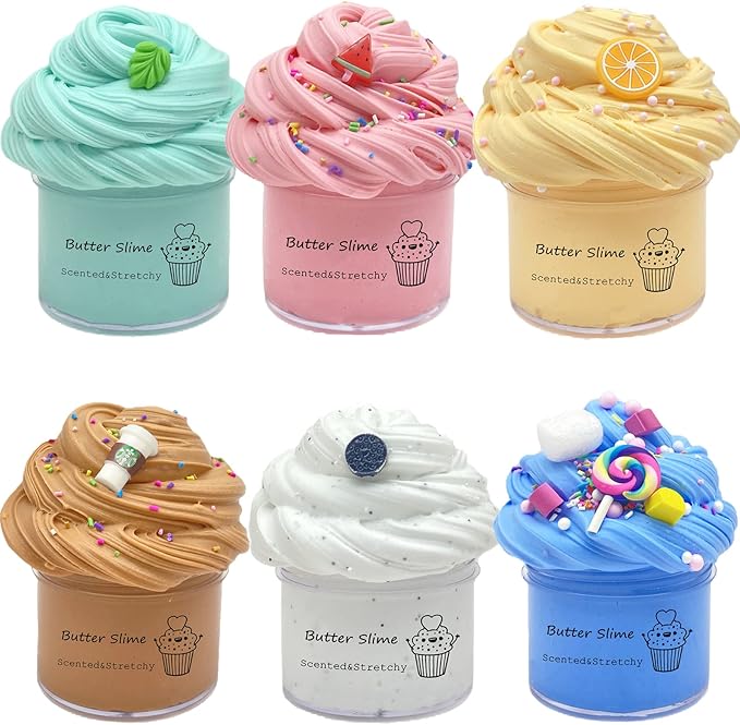 Butter Slime Kit 6 Pack Pre Made Sludge Toy for Party Favors, Super Soft and Non-Sticky, Easter Egg Fillings Christmas Stocking Stuffers, Gifts for Kids Girls Boys