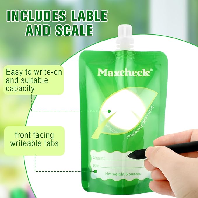 Maxcheck 100 Pack Disposable Baby Food Pouches 6oz Baby Food Storage Containers Plastic Fresh Squeezed Pouches for Kids Toddler Freezer Safe Pouch Holder for Applesauce, Purees and Yogurts