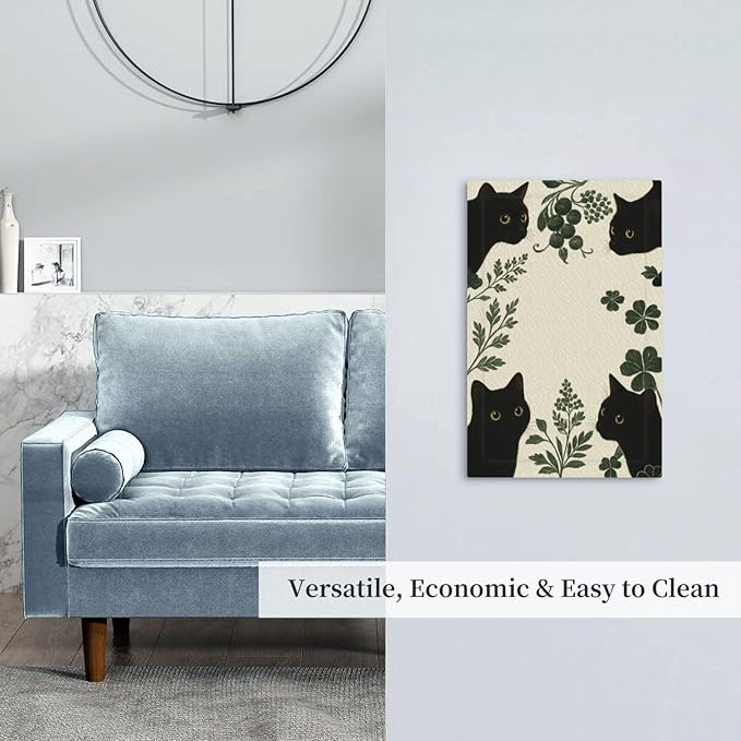 Decorative Light Switch Cover Plate Funny Black Cat Green Leaf 1 Gang No Device Single Blank Outlet Covers Wall Plates for Electrical Outlets Faceplate for Bedroom Home Decor