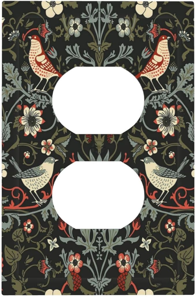 Vintage Birds Berries Mid Century Floral Flower Outlet Covers 1 Gang Duplex Light Switch Cover Decorative Switch Plates Electrical Receptacle Faceplate Wall Plate for Bedroom Living Room Decor