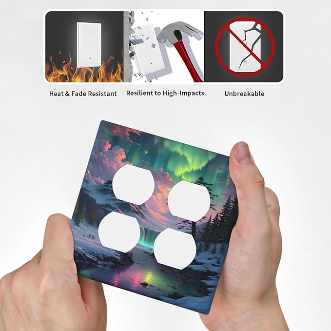 Snow Mountain Aurora Waterfalls Rivers Forest Outlet Covers 2 Gang Double Duplex Decorative Light Switch Covers Electrical Wallplates Socket Faceplate for Bedroom Living Room Decor