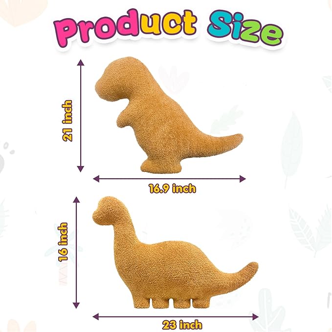 Andywoo Dino Chicken Plush Nuggets Pillow for Funny Birthday Gifts, Cute Funny Stuffed Animals Toy for Boy and Girl, Dinosaur Gifts for Kids Teens and Adults (2 Pack, Large)
