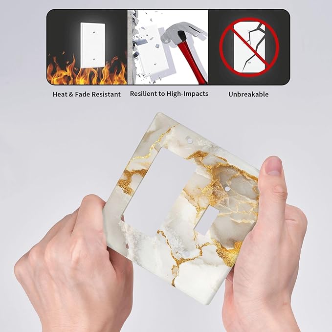 Gold Marble Crack Simple Abstract Print Outlet Covers 1 Toggle 1 Rocker Combination Decorative Wall Plate Electrical Switch Plates Light Switch Cover Plate for Bathroom Kitchen Home Decor