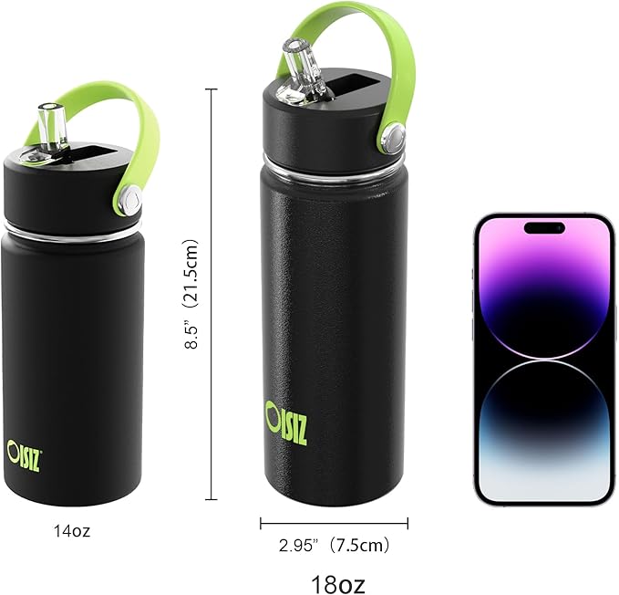 OISIZ 18oz Kids Water Bottle with Straw Lid, Vacuum Insulated Water Bottle Stainless Steel Bottles for Kids for School, Leakproof Water cups, BPA Free and Keep Cold for 24 Hours,Easy to Clean