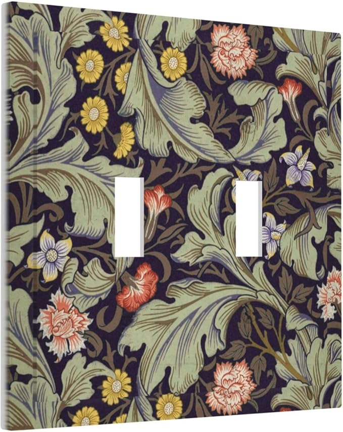 Boho William Morris Floral Green Leaves Flower Decorative Switch Plates 2 Gang Double Toggle Outlet Light Switch Cover Wall Plate Electrical Faceplate for Farmhouse Home Decor