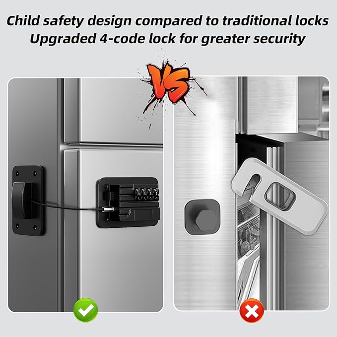 Fridge Lock for Kids, Password Refrigerator Lock, No-Tool Easy Installation, Child Safety Lock for Refrigerator & Dishwasher