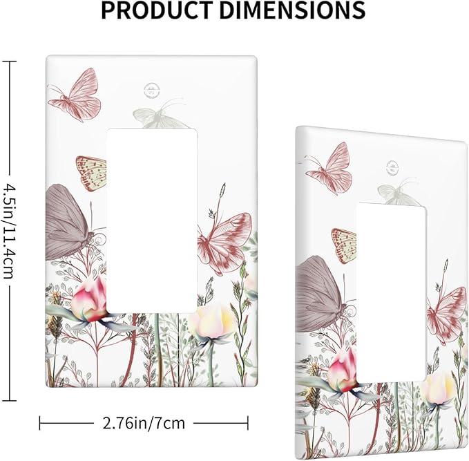 Wildflower Butterfly 1-Gang Rocker Wall Plate, Pink Floral Vintage Switch Plate for Home, Living Room, Bedroom & Sunroom