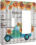 Decorative Outlet Covers Teal Farm Truck Pulling Sunflowers 2 Gang 1 Gang Wall Plate Single Toggle Rocker Device Combination Light Switch Cover Plate Jumbo Switch Plate Cover for Farmhouse