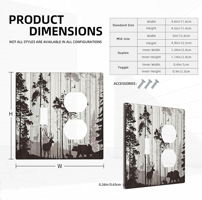 Decorative Outlet Covers Rustic Deer Hunting Forest Grey Wood Plank 2 Gang Wall Plate Single Toggle Duplex Light Switch Cover Switch Plate Covers Faceplate for Farmhouse Home Decor
