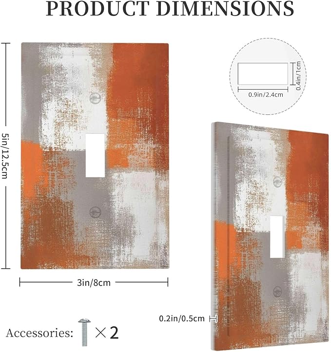 Orange Grey Abstract Art Oil Painting Decorative Light Switch Cover 1 Gang Single Toggle Device Electrical Faceplate Switchplates Decorator Outlet Wall Plate For Home Farmhouse Decor