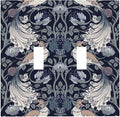 William Morris Vintage Floral Birds Peacocks Double Toggle Light Switch Covers 2 Gang Wall Plate Dual Decorative Switchplate Electrical Faceplate for Country Bathroom Bedroom Decor