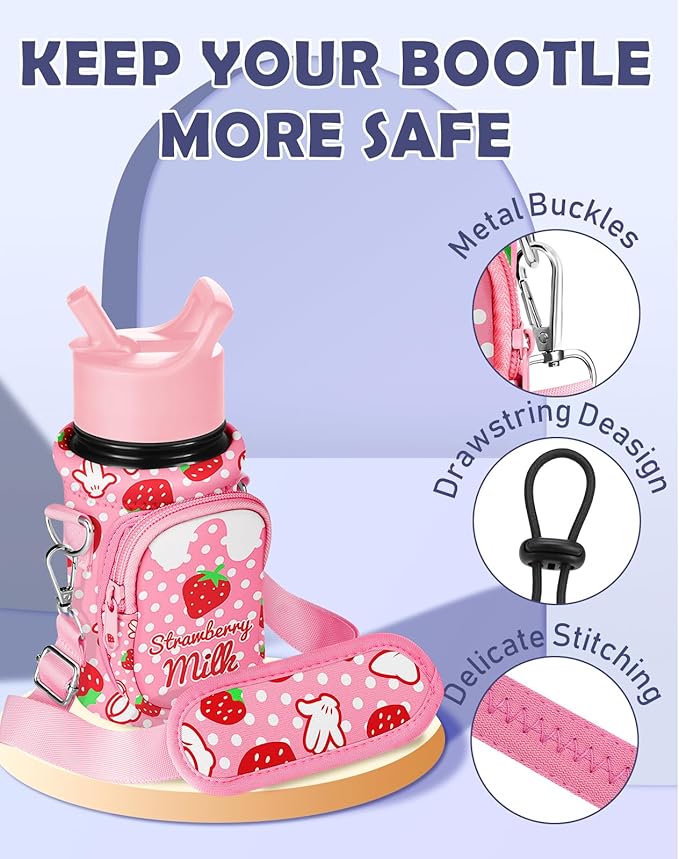 Miss Adola Water Bottle Carrier with Strap - Insulated Kids Water Bottle Holder for Boys Girls Bottle Bag for 10-18Oz