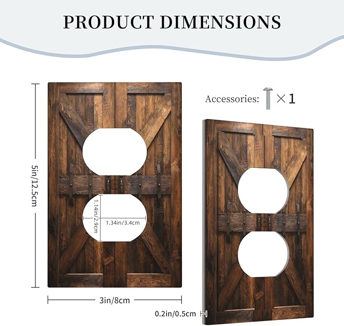Decorative Outlet Covers Retro Brown Wood Barndoor 1 Gang Duplex Light Switch Cover Plate Unique Wall Plates for Electrical Outlets Switch Plate Covers for Farmhouse Home Decor