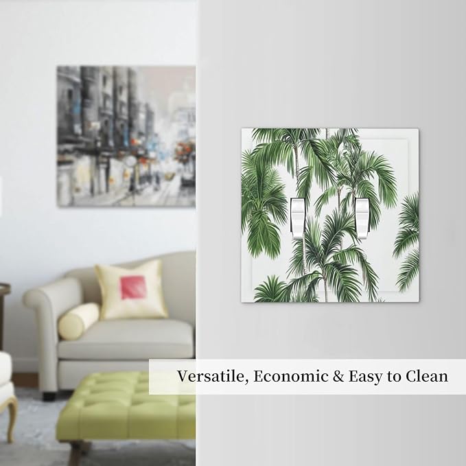 Decorative Switch Plates Palm Trees Tropical Green Plant Palm Leaf 2 Gang Double Toggle Outlet Light Switch Cover Wall Plate Electrical Faceplate For Bed Room Bathroom Decor