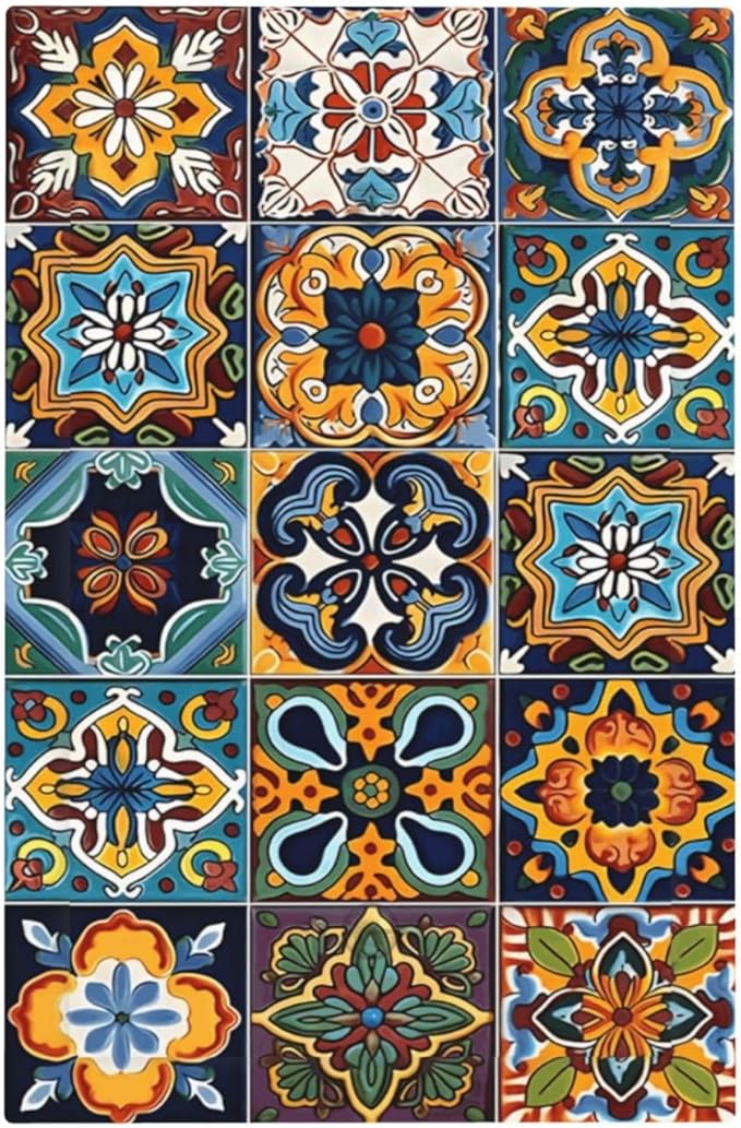 Mexican Talavera Tiles Floral Light Switch Cover Plate 1 Gang No Device Blank Electrical Wall Plates Faceplate Decorative Switch Plate Covers for Bathroom Kitchen Decor
