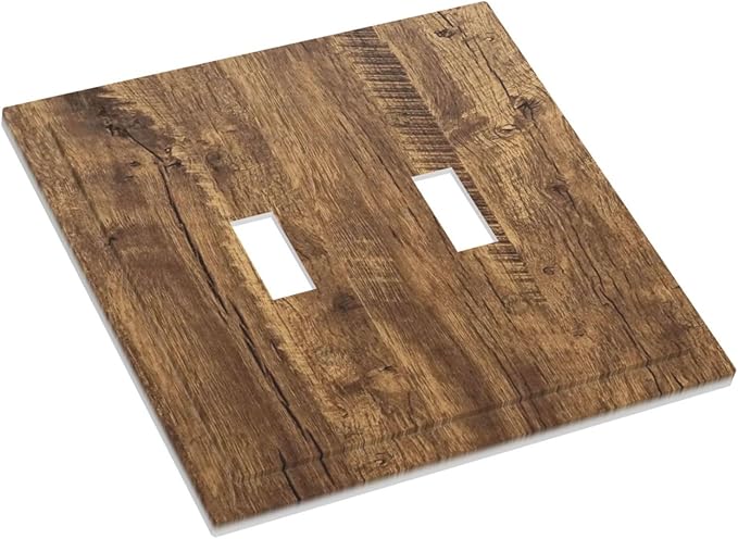Rustic Brown Wood Distressed Wood Print Decorative Switch Plates 2 Gang Double Toggle Outlet Light Switch Cover Wall Plate Electrical Faceplate for Farmhouse Home Decor