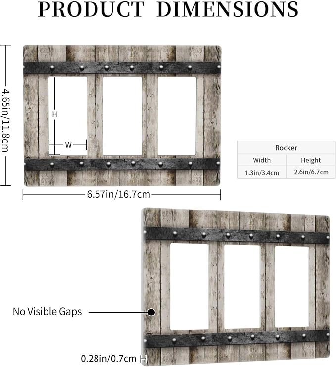 Western Country Farmhouse Style Decorative Triple Decorator Light Switch Cover Cabin Barn Garage Faceplate, Old Distressed Rustic Vintage Retro 3 Gang GFCI/Rocker Electrical Wall Plate Outlet Cover