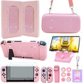 GUTIAL Accessories Bundle for Nintendo Switch - Cute Kawaii NS Accessories kit for Grils Boys Kids with Travel Carrying Case and Cartoon Dockable Protective Cover Case, Screen Protector, Stand - Pink