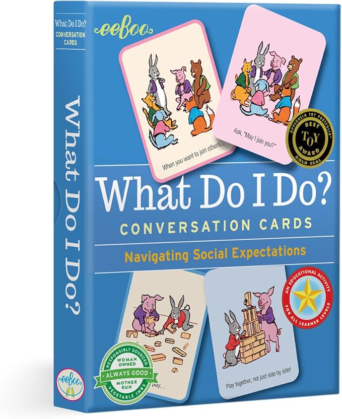 eeBoo: What Do I Do - 48 Conversation Flashcards, Develops Empathy Through Friendly Illustrations of Social Situations, Develop Social and Emotional Intelligence, for Ages 3 and up