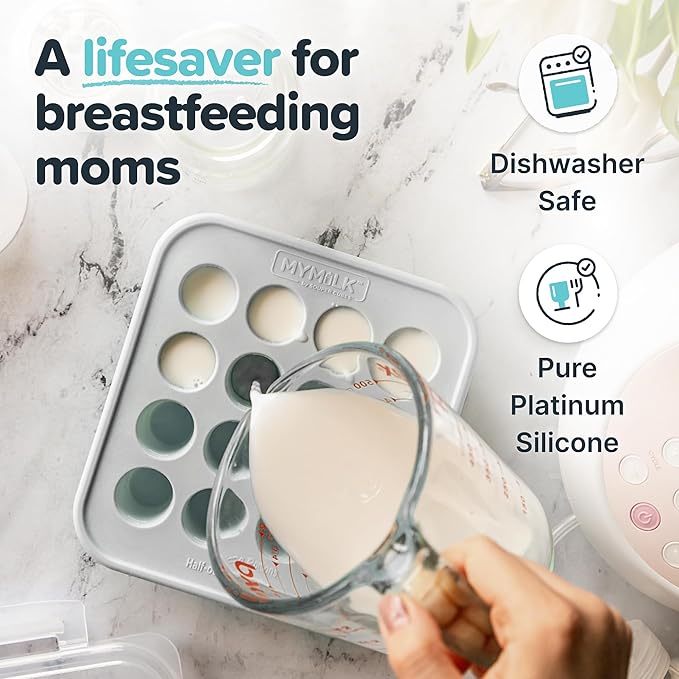 Souper Cubes MyMilk 1/2 oz. Silicone Breast Milk Freezer Trays, Each Pure Platinum Food-Grade Silicone Tray Holds 8 oz., Perfect For Purees, and More - Gray - 2-Pack