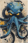 Light Switch Cover Plate Nautical Vintage Blue Octopus Yellow Eyes Oil Watercolor 1 Gang No Device Blank Electrical Wall Plates Faceplate Decorative Switch Plate for Kids room Nursery Decor