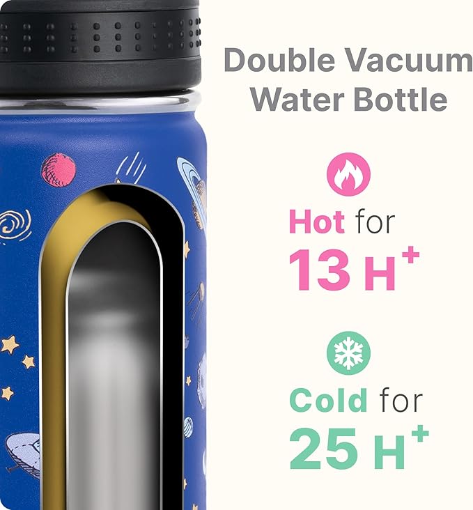 16 oz Insulated Water Bottle for School-Stainless Steel Double Wall Vacuum Water Bottle, Gift for Boys-Astronaut