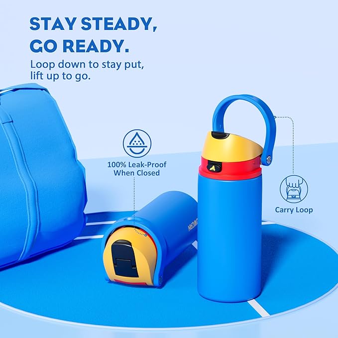 POWCAN 18 oz Insulated Water Bottle with Straw: 2-in-1 with Push-Button Spout & Quick-Flip Straw, Leakproof, Cold 24Hrs, Fits Car Cup Holder, Stainless Steel Cup for Sports, Outdoors (Sailor Quack)