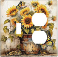 Wallplates Rustic Vintage Sunflower Bouquet Butterfly 1 Toggle 1 Duplex Switch Plate Electrical GFCI Faceplate Decorative Light Switch Covers for Farmhouse Cabin Decor